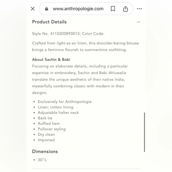 SACHIN + BABI x ANTHROPOLOGIE Linen Halter Blouse in Blue - Picture 10 of 10